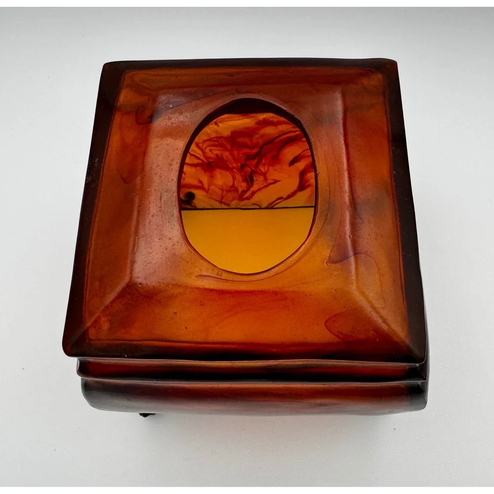Vintage Faux Tortoiseshell Lucite Acrylic Tissue Box Cover Ornate Resin Feet